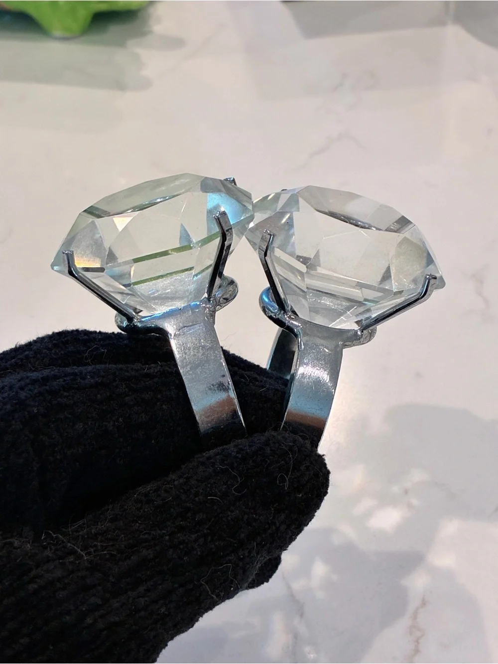 Vintage Giant Glass Diamond Ring Napkin Holders / Paperweights (Set of 2)